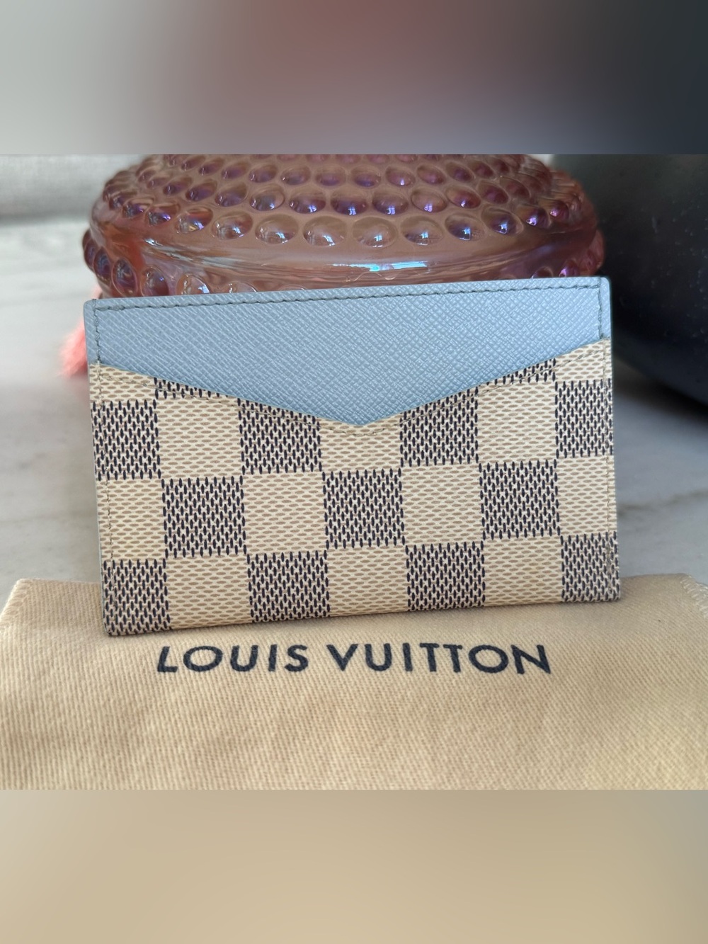Authentic 🦋Rare🦋 Louis Vuitton Damier Azur Canvas Card Holder in Light Blue - Picture 10 of 10